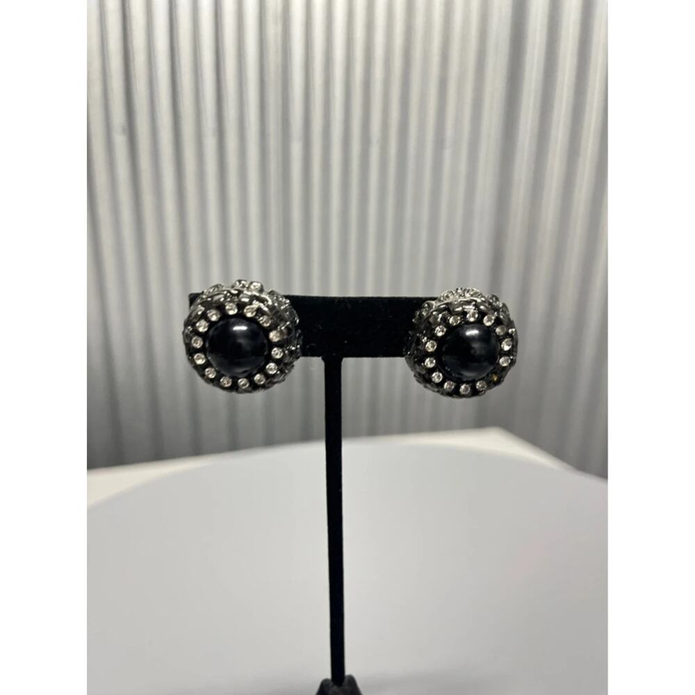 Black Rhinestone Stud Earrings Vintage Cluster‎ Dome Round Sparkle Glam